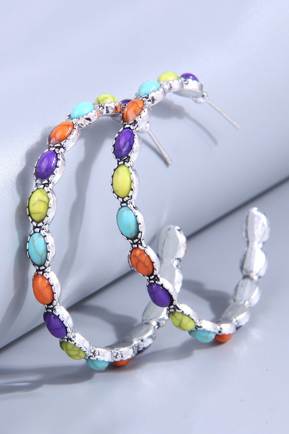 Silvery Boho Turquoise Beaded Hoop Earrings a4a9bd29f93723a0