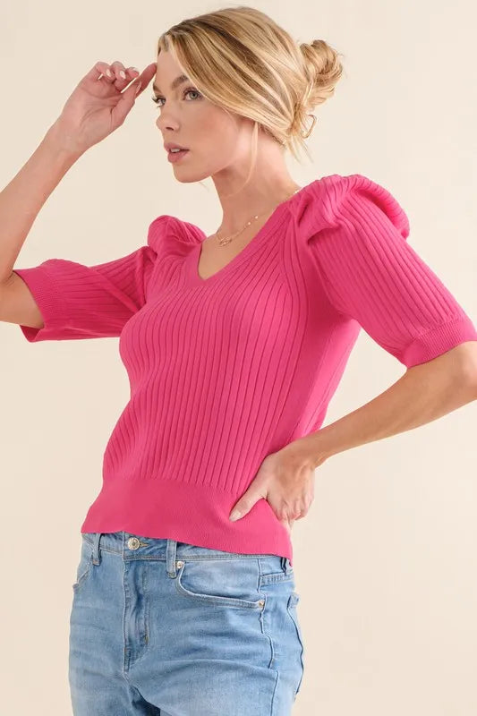 And The Why Puffed Half Sleeve Rib Basic Top a4acf7c88dc348ceab4456895d85bf22-Max-Origin