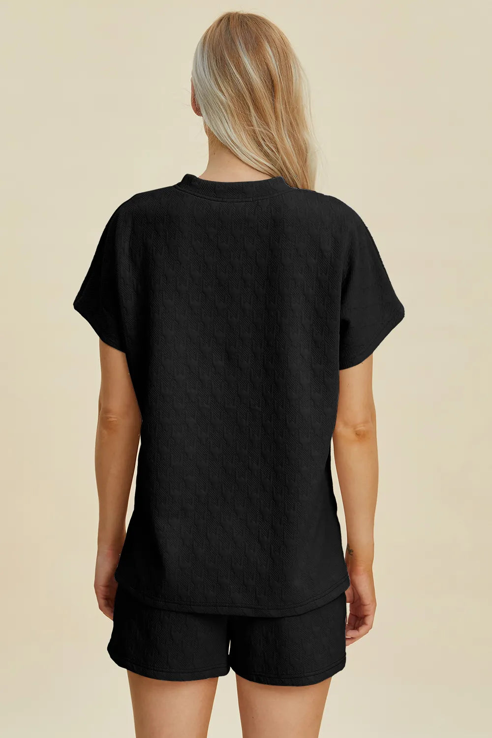 Double Take Full Size Texture Round Neck Short Sleeve Top and Shorts Set a4bbc7dc-aa0f-438f-87e5-f8042fc29bfe-Max