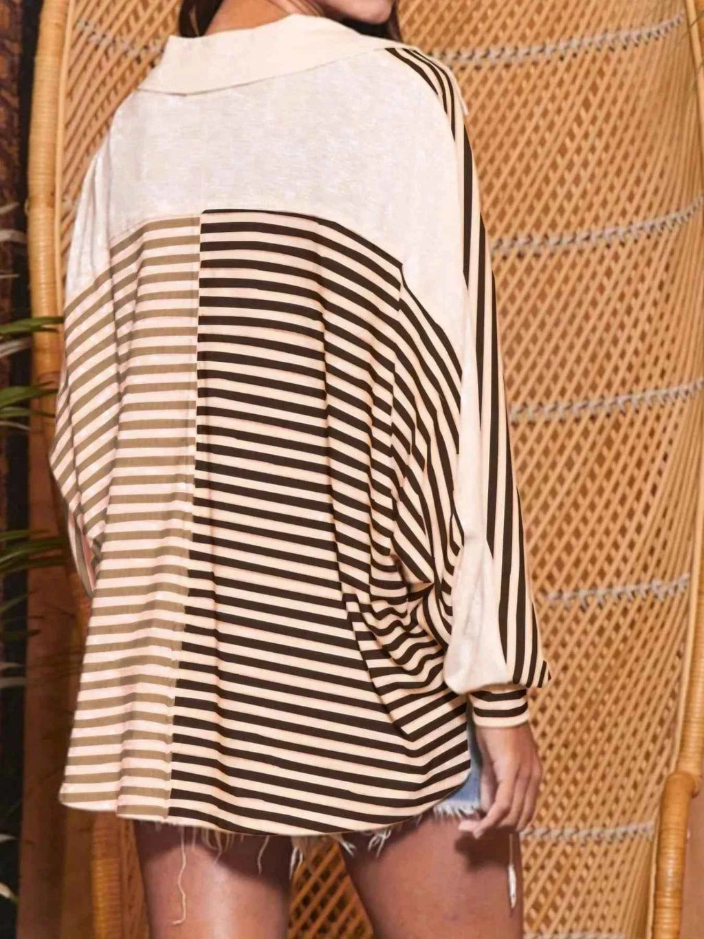Striped Oversized Half Button Sweatshirt a4bc7f52-a674-496b-abce-22cce43b8cfd-Max-Origin