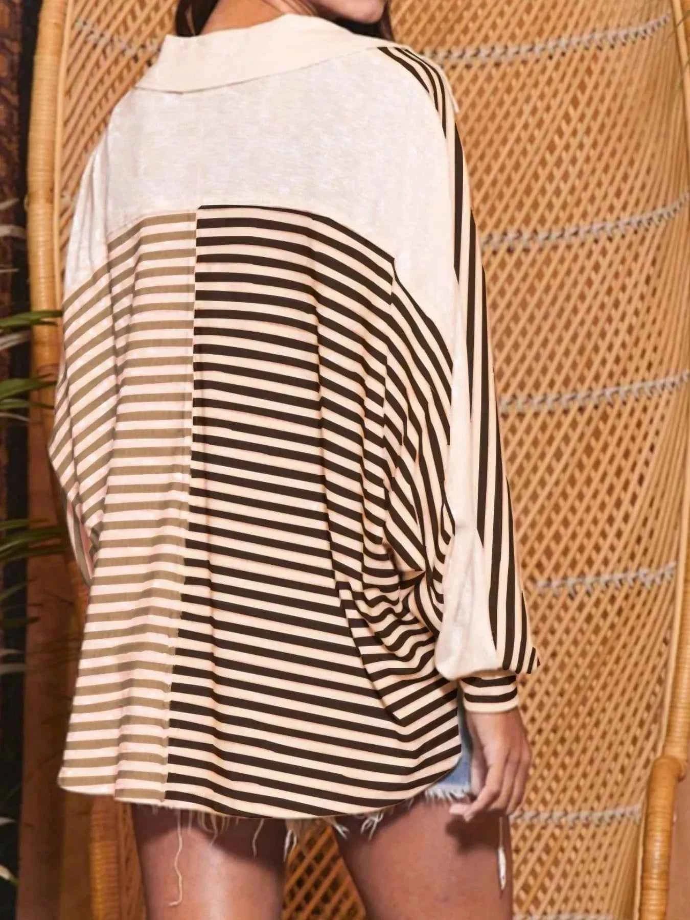 Striped Oversized Half Button Sweatshirt a4bc7f52-a674-496b-abce-22cce43b8cfd-Max-Origin