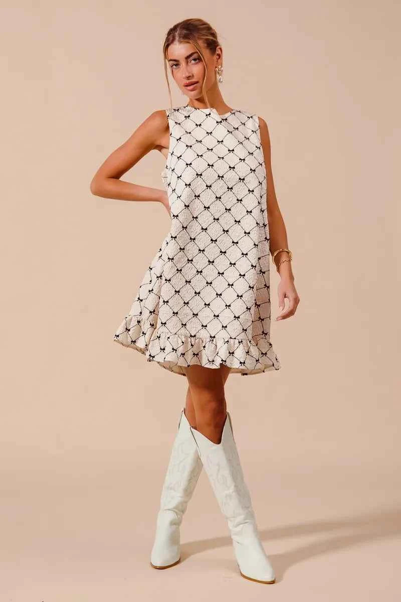 Texture Bow Printed Mini Ruffle Dress a4c0465ce5264bae9fa91397582a25bf-Max-Origin