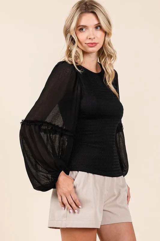 Mittoshop Mixed Media Textured Knit Chiffon Long Sleeve Top a4c0df3d-9313-455a-bbcc-b985a5a1cff9-Max