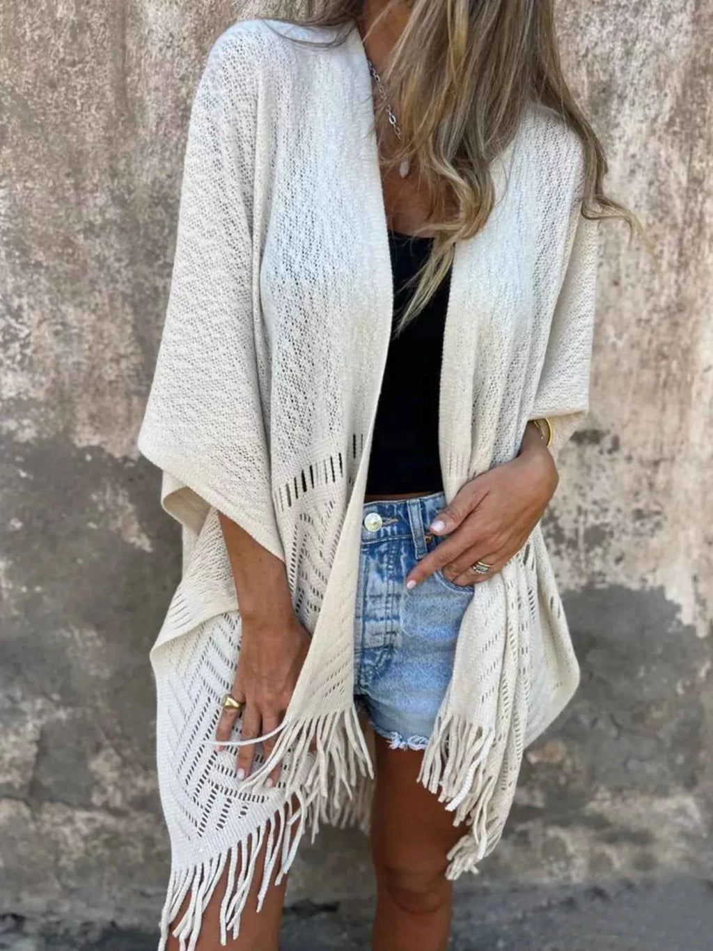 Fringe Open Front Cardigan White One Size a4c2ac68e72c446dacef0d9daa0a1a4b-Max-Origin
