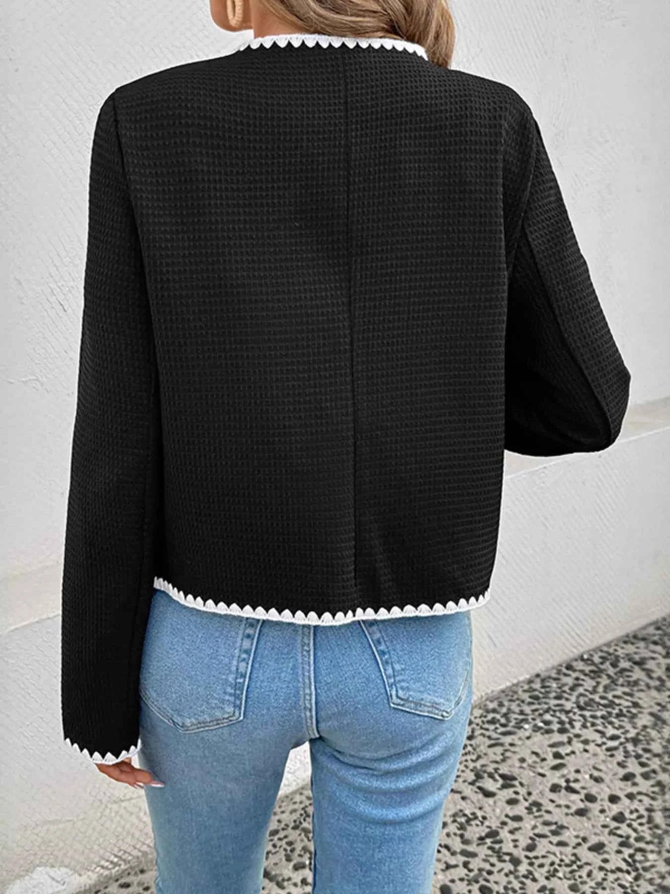 Contrast Trim Open Front Jacket a4c59b04033d49ce967c45ba8725f8da-Max-Origin