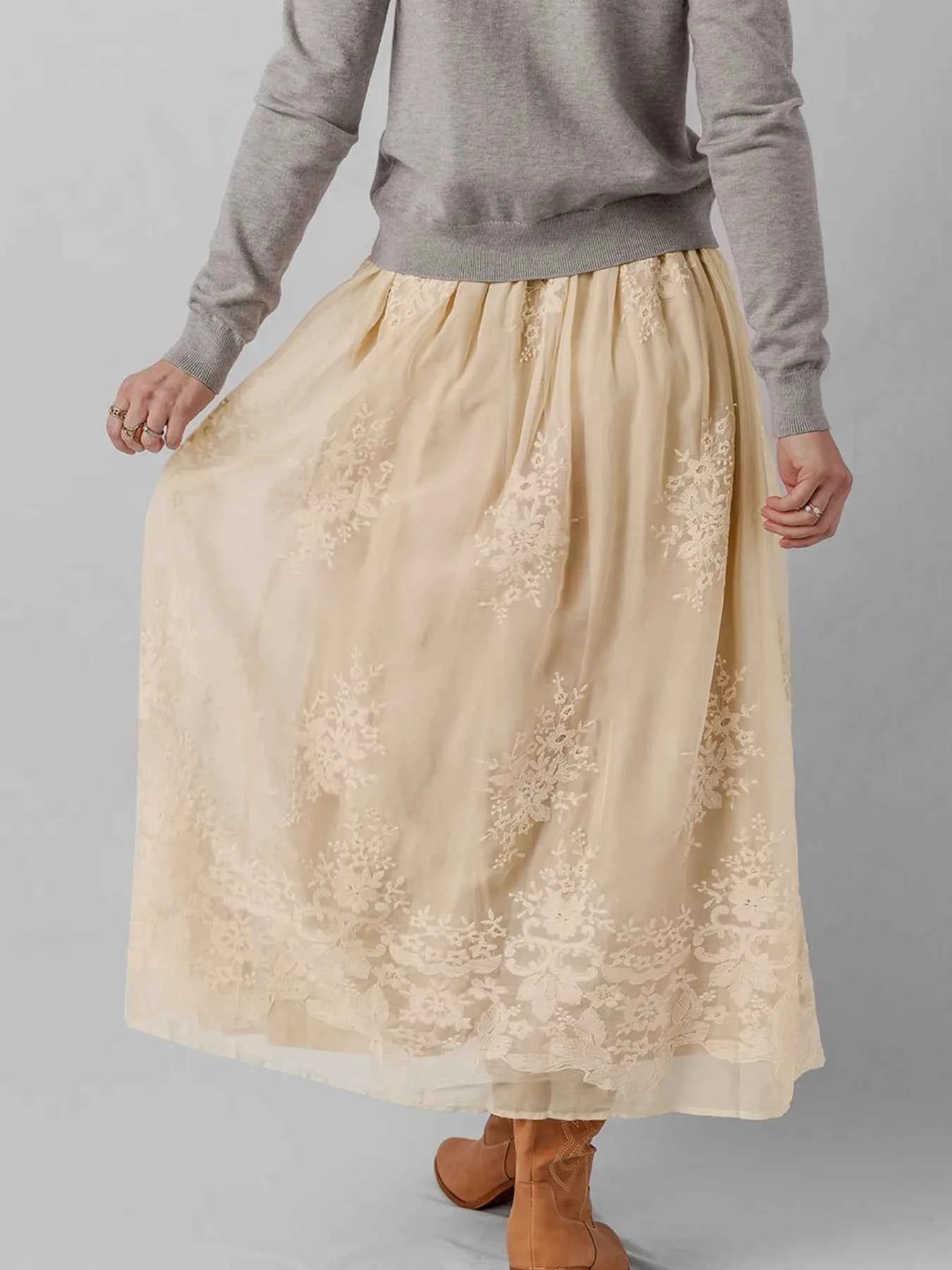 Embroidered Mesh Overlay Flowy Midi Skirt a4c69778f37c4280943f57e40283d371-Max-Origin