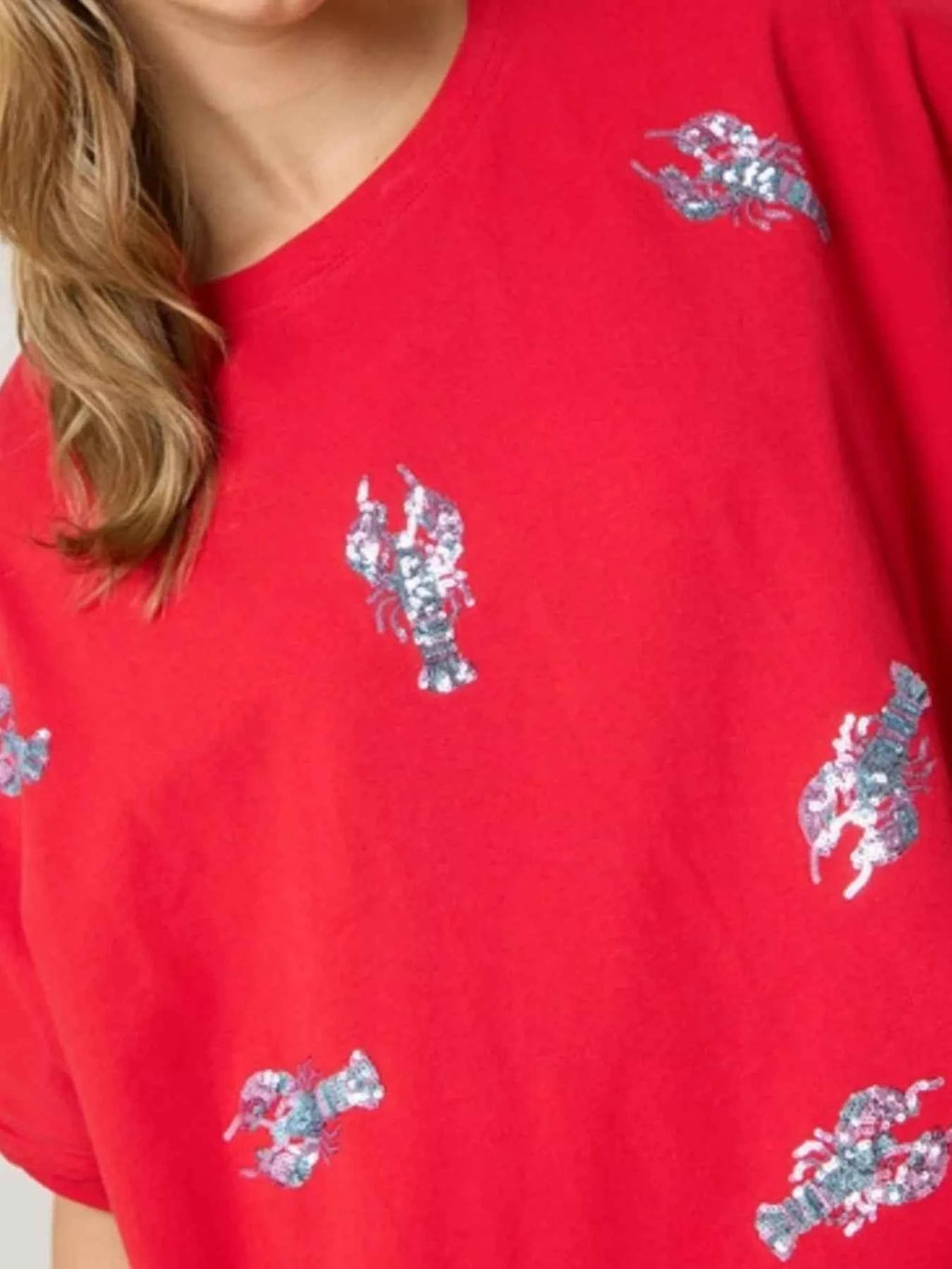 Sequin Lobster Round Neck T-Shirt a4c843c8-6aa8-40a8-98c1-bffe7ae04cdc-Max-Origin
