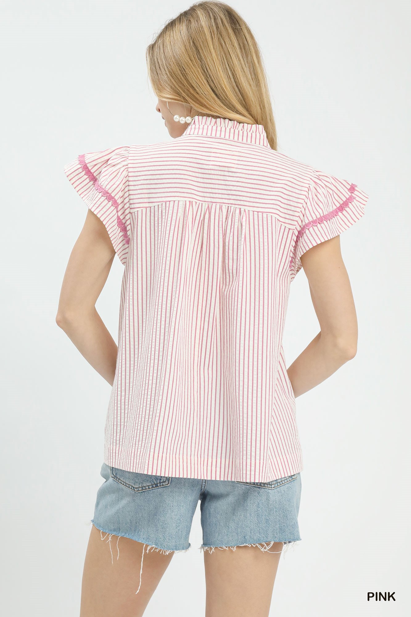 Umgee Striped Flutter Sleeve Top a4cb19d4-166d-41df-85f5-3bf6bce27b04-Max