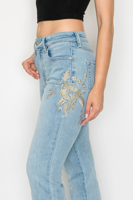 High rise embroidered modern bootcut jean a4cecc47-4640-4811-82b9-c1c33bd883ce