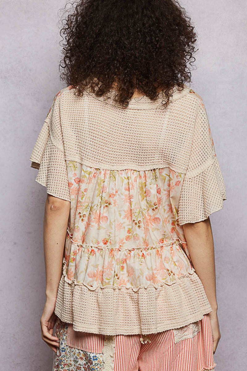 POL Floral Print V-Neck Woven Blouse with Gentle Gathers a4dccf23-180a-4d20-9896-afd1139205c9-Max