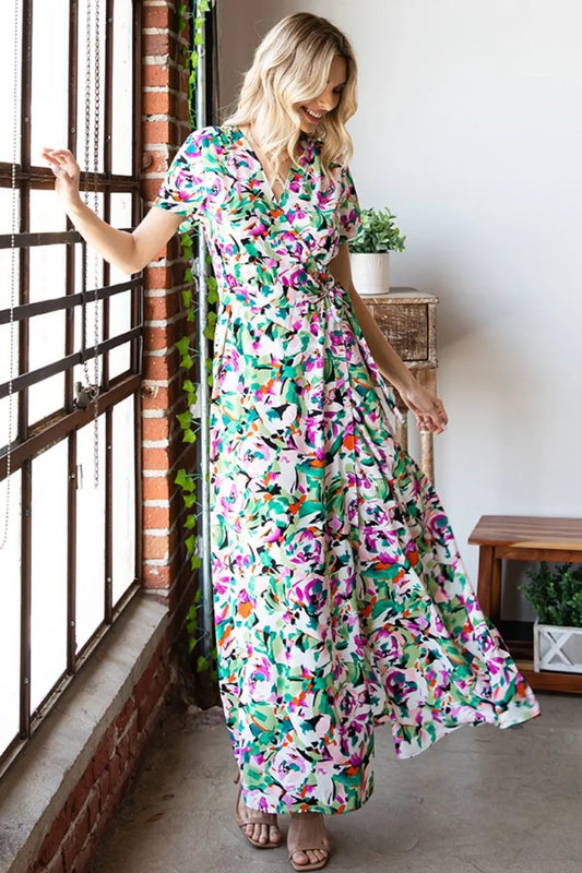 Slit Printed Surplice Tie Waist Short Sleeve Dress a4e04519-b1ce-473c-965f-79ebafb648f2-Max