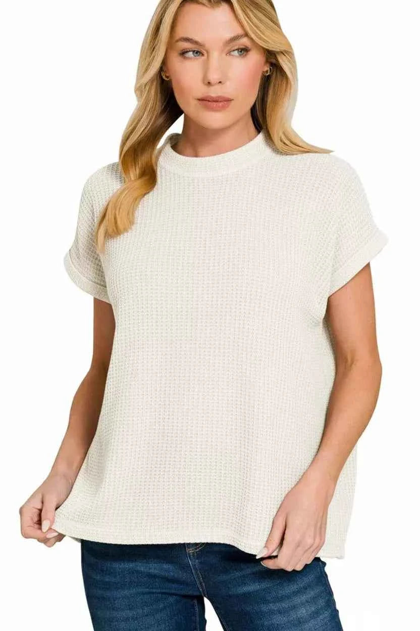 Zenana Chenille Waffle Cap Sleeve Sweater IVORY a4e1e33d-b7ef-4f54-b826-96a80413c4fb-Max-Origin