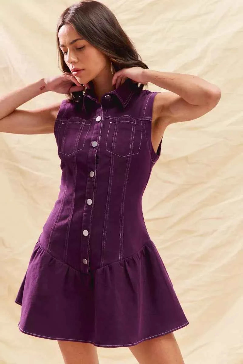 SO ME Button Down Sleeveless Collared Game Day Mini Dress a4e53b39650840da9ae8a9a44e77f545-Max-Origin