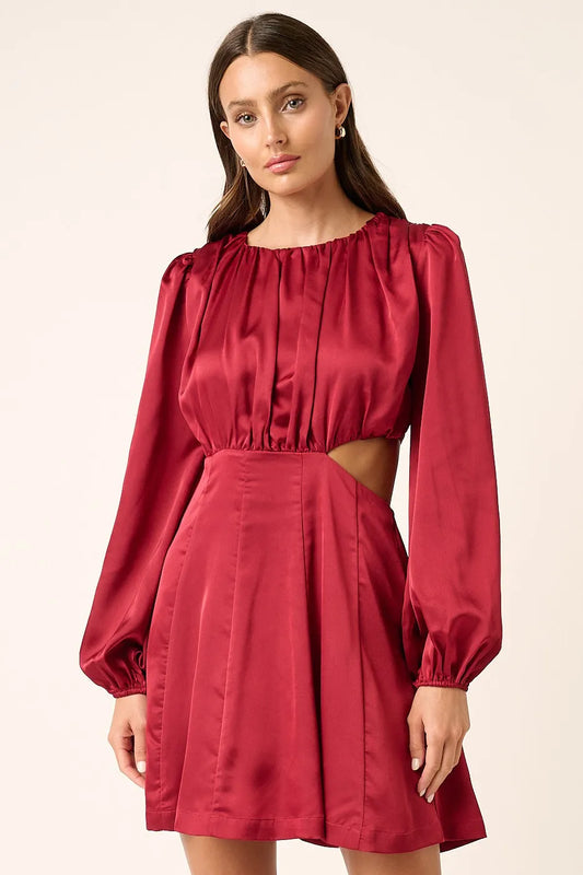 Satin Side Cutout Detail Mini Dress WINE a4e79d3de75748bf924f328f9d0bd8ba-Max-Origin