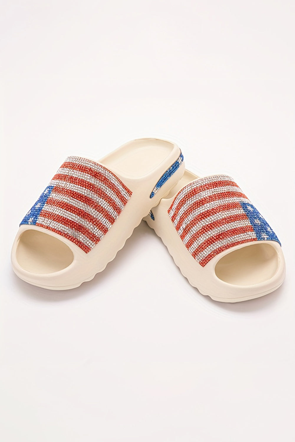Black Rhinestone American Flag Thick Sole Slides Shoes a4ec537df328d083