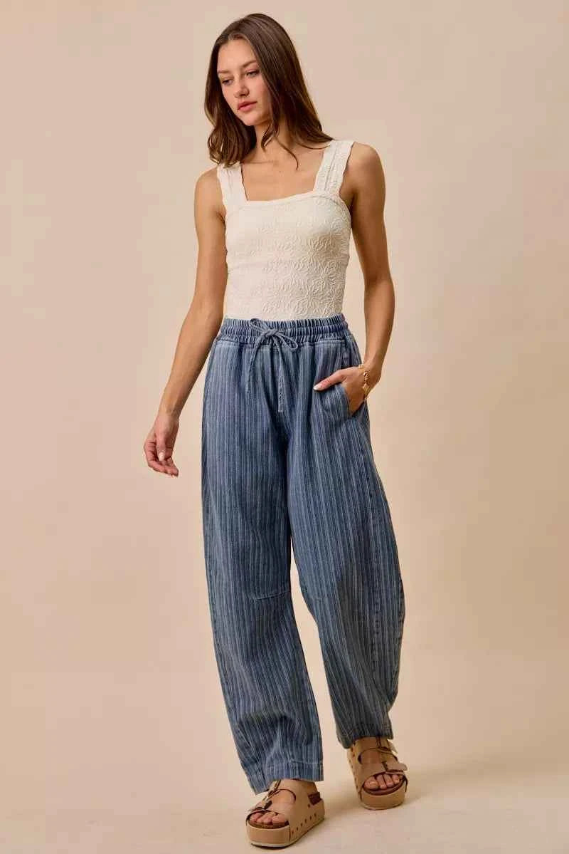 SO ME Stripe Denim Barrel Jeans Drawstring Waistband a4f1f6e56d5b44adace3cd7589893fa8-Max-Origin