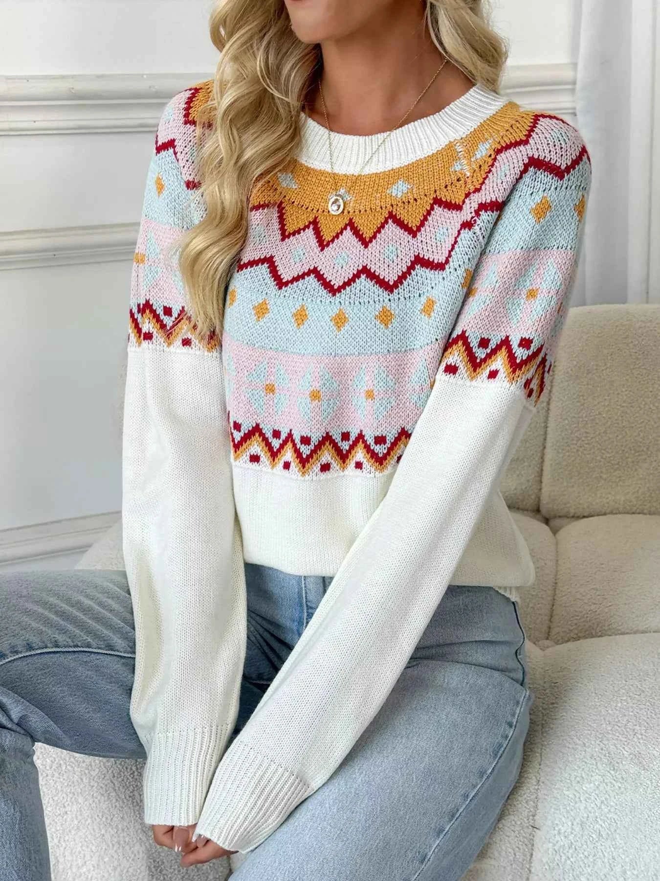 Contrast Round Neck Long Sleeve Sweater a4ff41caed9b432f866017e97d6adb5f-Max-Origin
