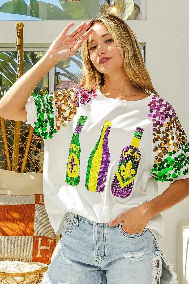BiBi Sequin Mardi Gras Bottles Spangled Sleeve Top a50a35a7581b4ad4b33e57a9c174e0c9-Max-Origin
