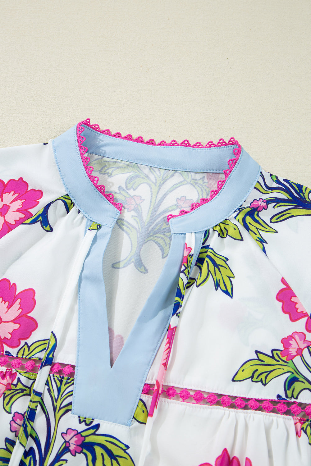 Rose Vintage Floral Print Notched V Neck Plus Size Blouse a518c4b02e8c3983