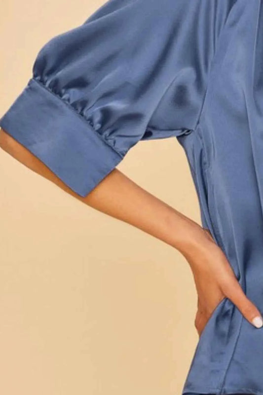 Satin V Neck Open Short Sleeve Woven Blouse Top a5193e28-99ae-4466-b5cf-ccc45f869957-Max-Origin
