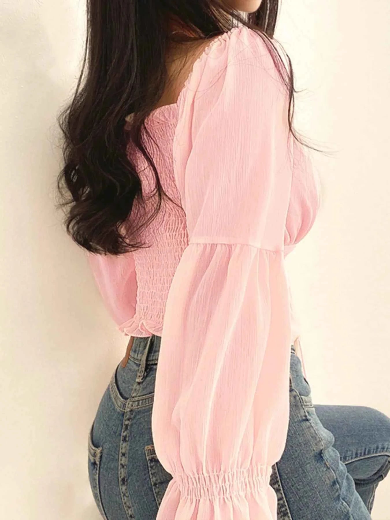 Tie Front Flounce Sleeve Blouse a51b5352e2f743fda0711d8227198c9d-Max-Origin