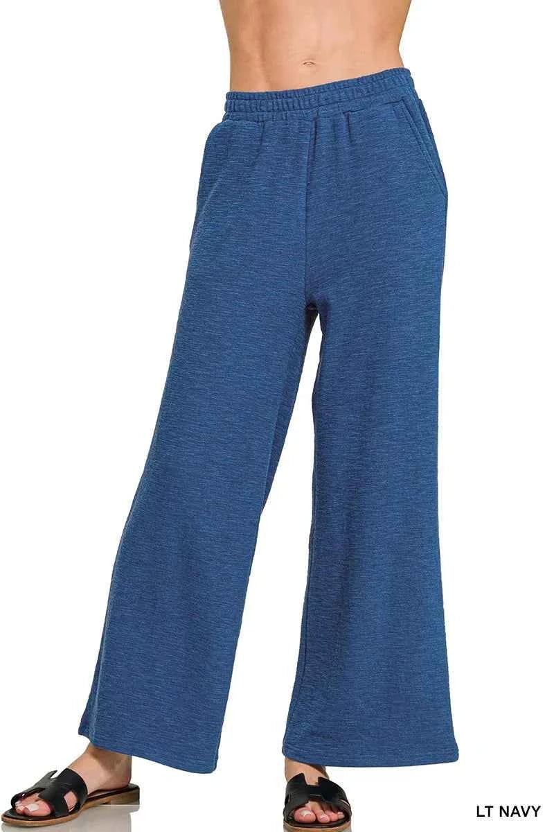 Zenana Cotton Slub Wide Leg Pants LT NAVY a51d0084c84a460f8de6dfc40eaf0533-Max-Origin