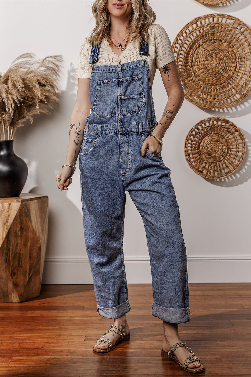 Sail Blue Straight Leg Pockets Denim Bib Overall a51e3df70d1b2080