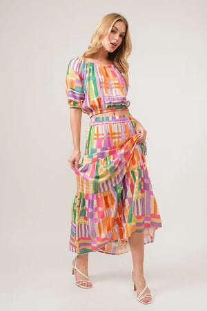 Asymmetric Geo Printed Tiered Maxi Skirt - Rayon Blend MULTI a5237b7fcc6b4822b2b34a1684da278d-Max-Origin