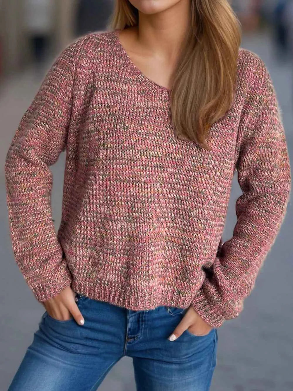 Heathered V-Neck Long Sleeve Sweater a526c79f-14e8-4beb-bd5b-913be50fb2f6-Max