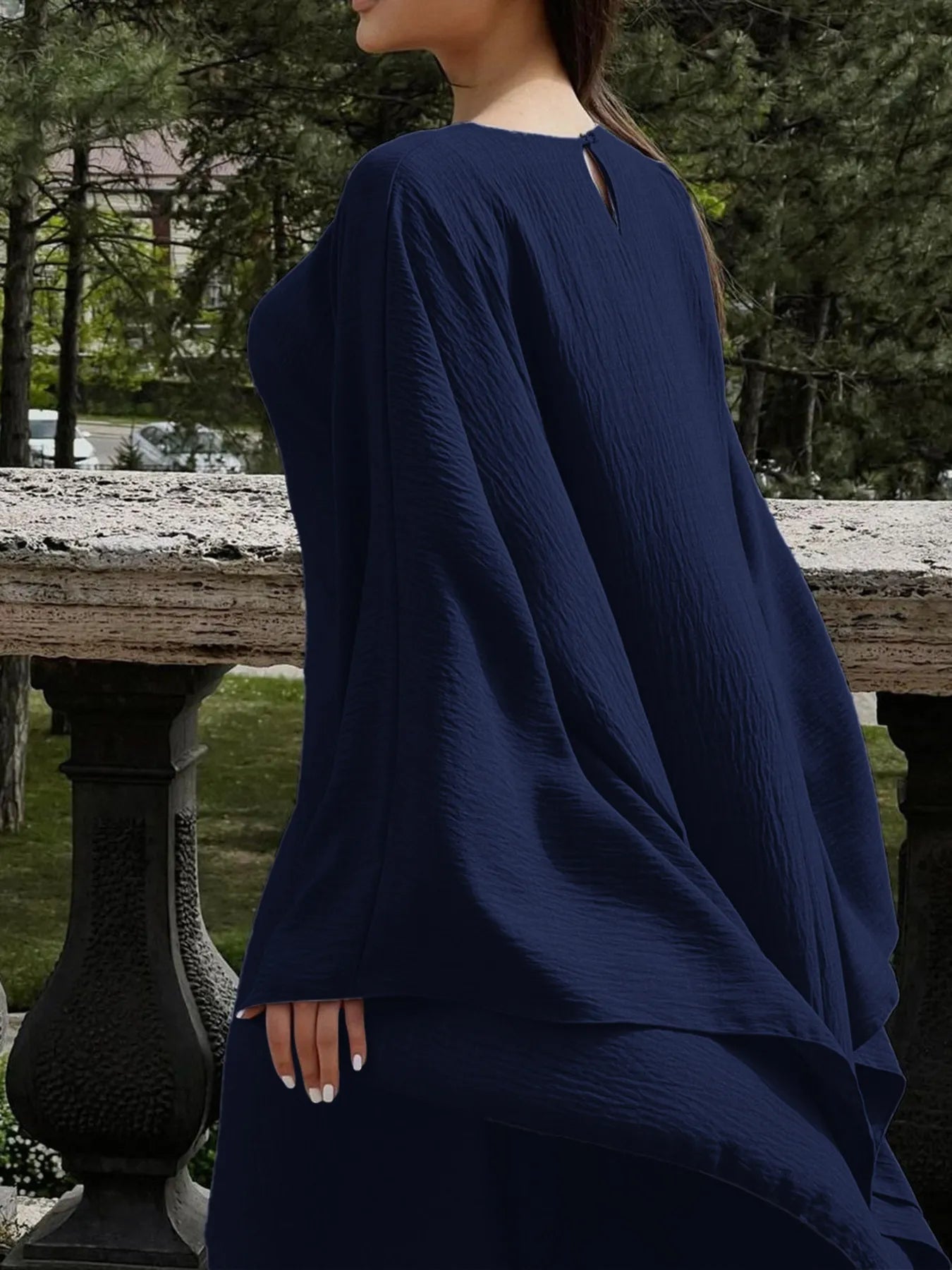 Round Neck Maxi Dress with Flowing Cape Sleeves a526df30021b423dbdf2d58679170797-Max-Origin