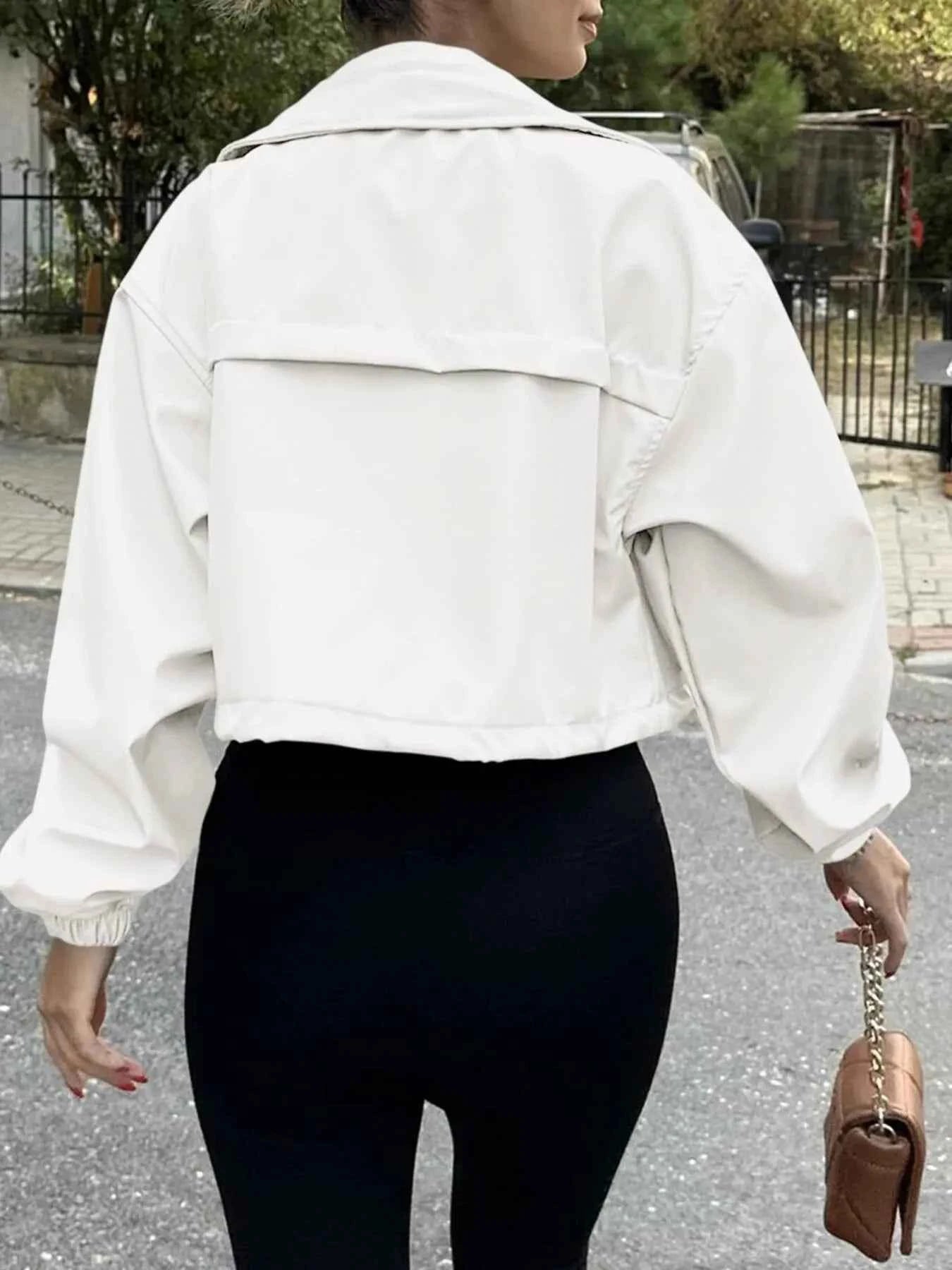 Drawstring Hem Zip Up Jacket White a52956f26f594034a6b9fc05ef8b9e35-Max-Origin
