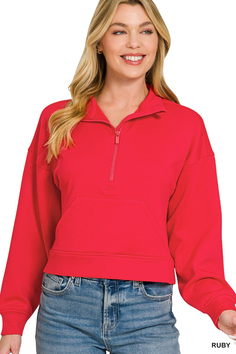 Scuba Half Zip Pullover With Kangaroo Pockets RUBY a530bee52b7743ae8b9adf1a2346b1b9-Max