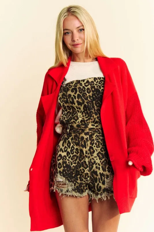 Davi & Dani Button Up Dropped Shoulder Cardigan with Pockets Red a531b459-97a4-42e2-a3f5-ff808573de1a-Max