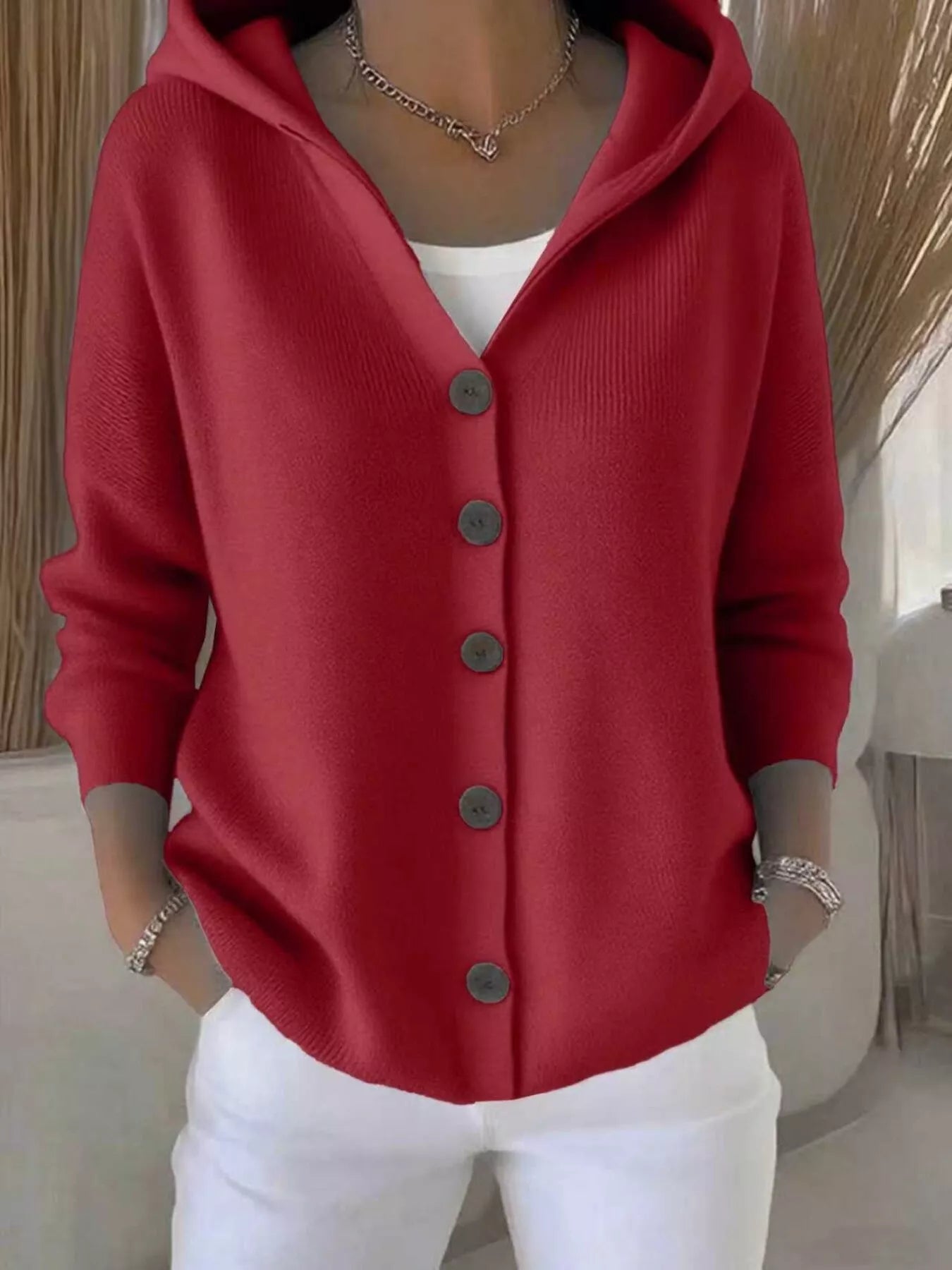 Full Size Hooded Button-Front Soft Knit Cardigan Plus Size Burgundy a53499d9440b47d0b521aa8891f8d81d-Max-Origin