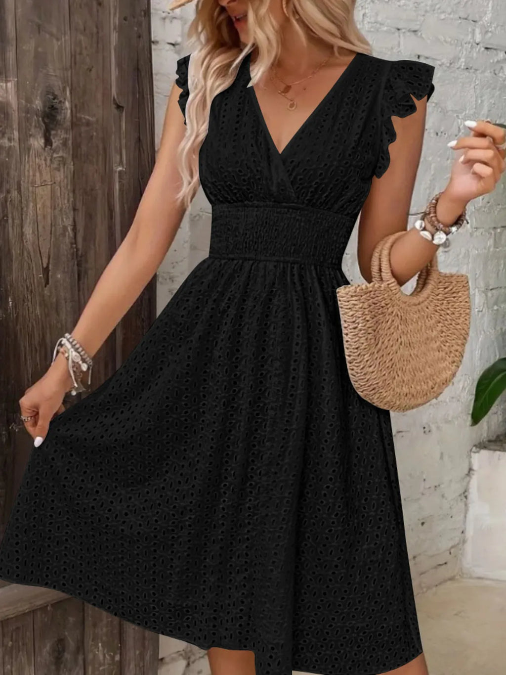 Eyelet Ruffled Cap Sleeve Mini Dress a538521dead047fb81bf2cb20729529c-Max-Origin