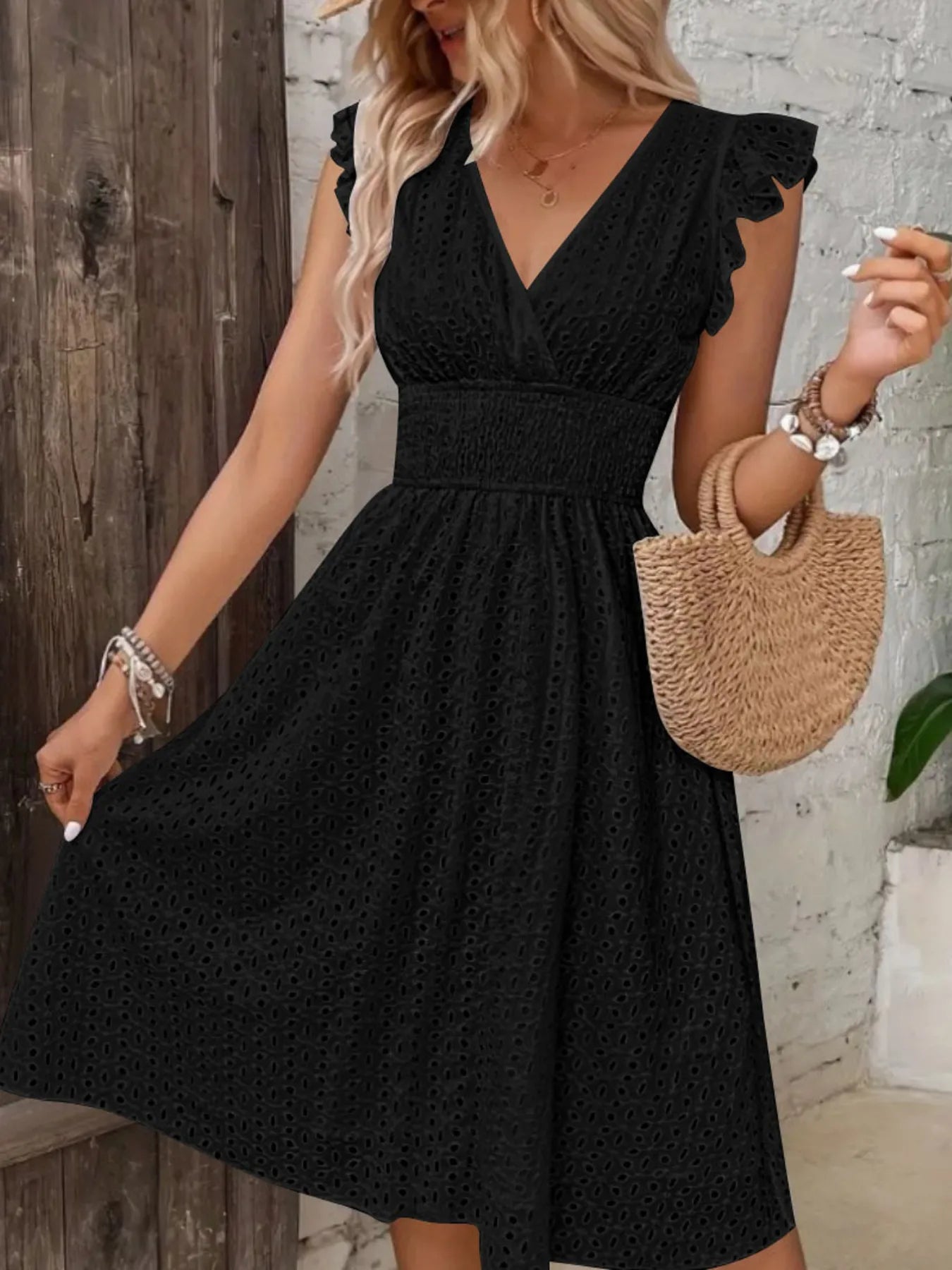 Eyelet Ruffled Cap Sleeve Mini Dress a538521dead047fb81bf2cb20729529c-Max-Origin