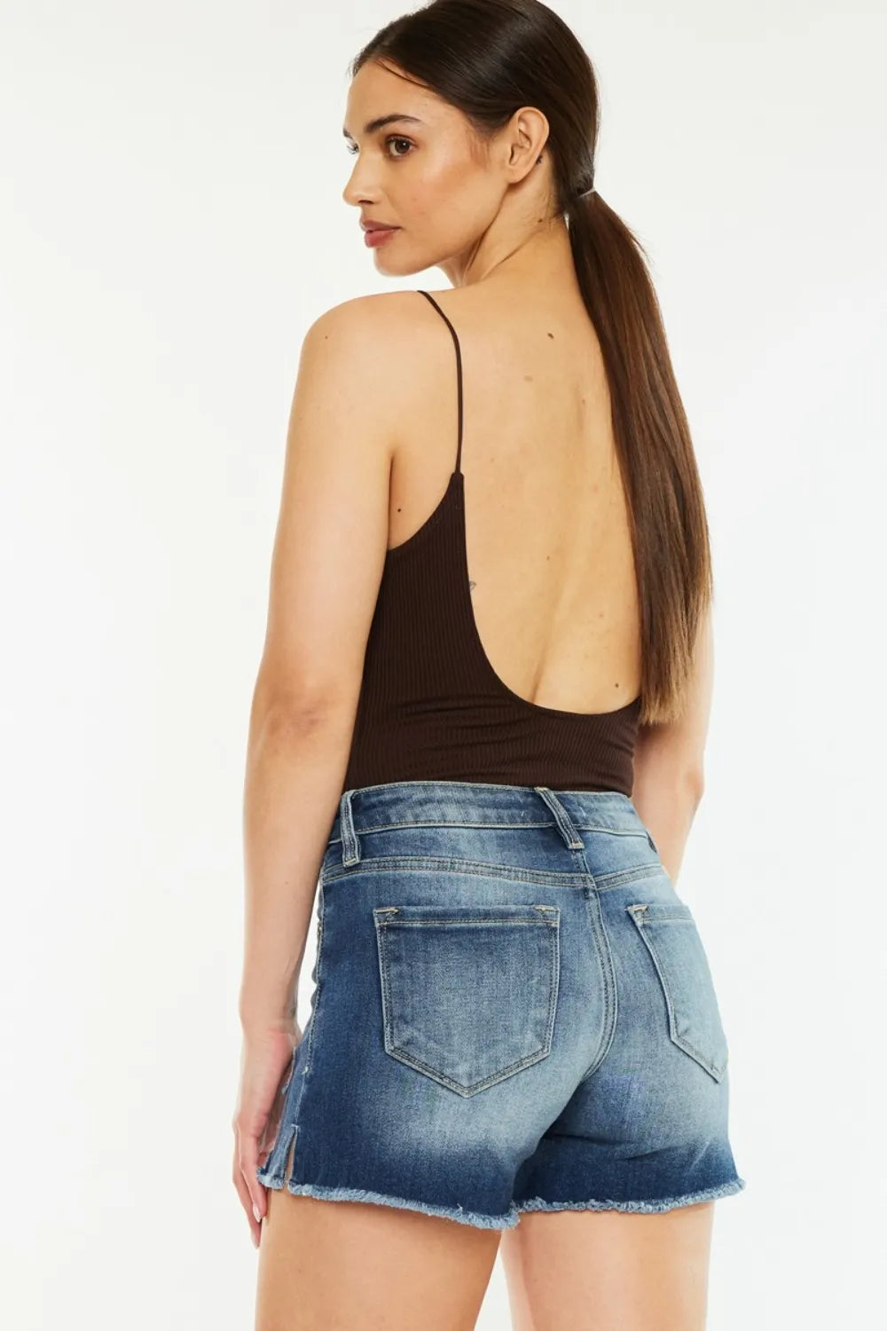 Kancan High Waist Raw Hem Denim Shorts a5391245-beec-4334-8265-f445f36a9994-Max
