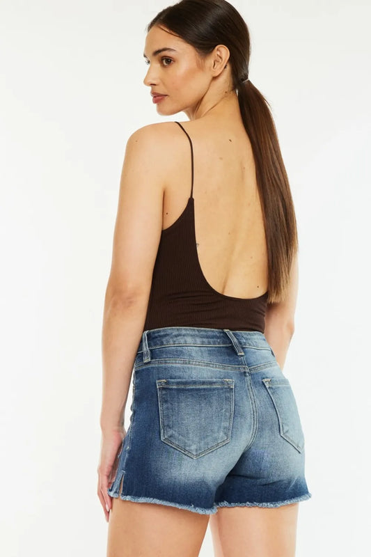 Kancan High Waist Raw Hem Denim Shorts a5391245-beec-4334-8265-f445f36a9994-Max