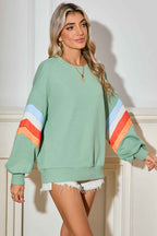 Moonlight Jade Patchwork Drop Sleeve Loose Sweatshirt a547960330647b64