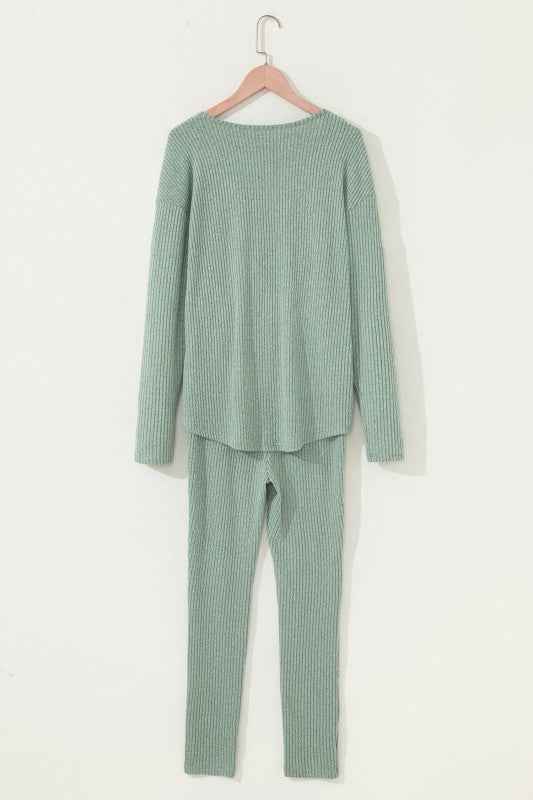 Ribbed Knit Long Sleeve Top and Leggings Set a54d84c8-8d82-4414-9585-77296a7554d1
