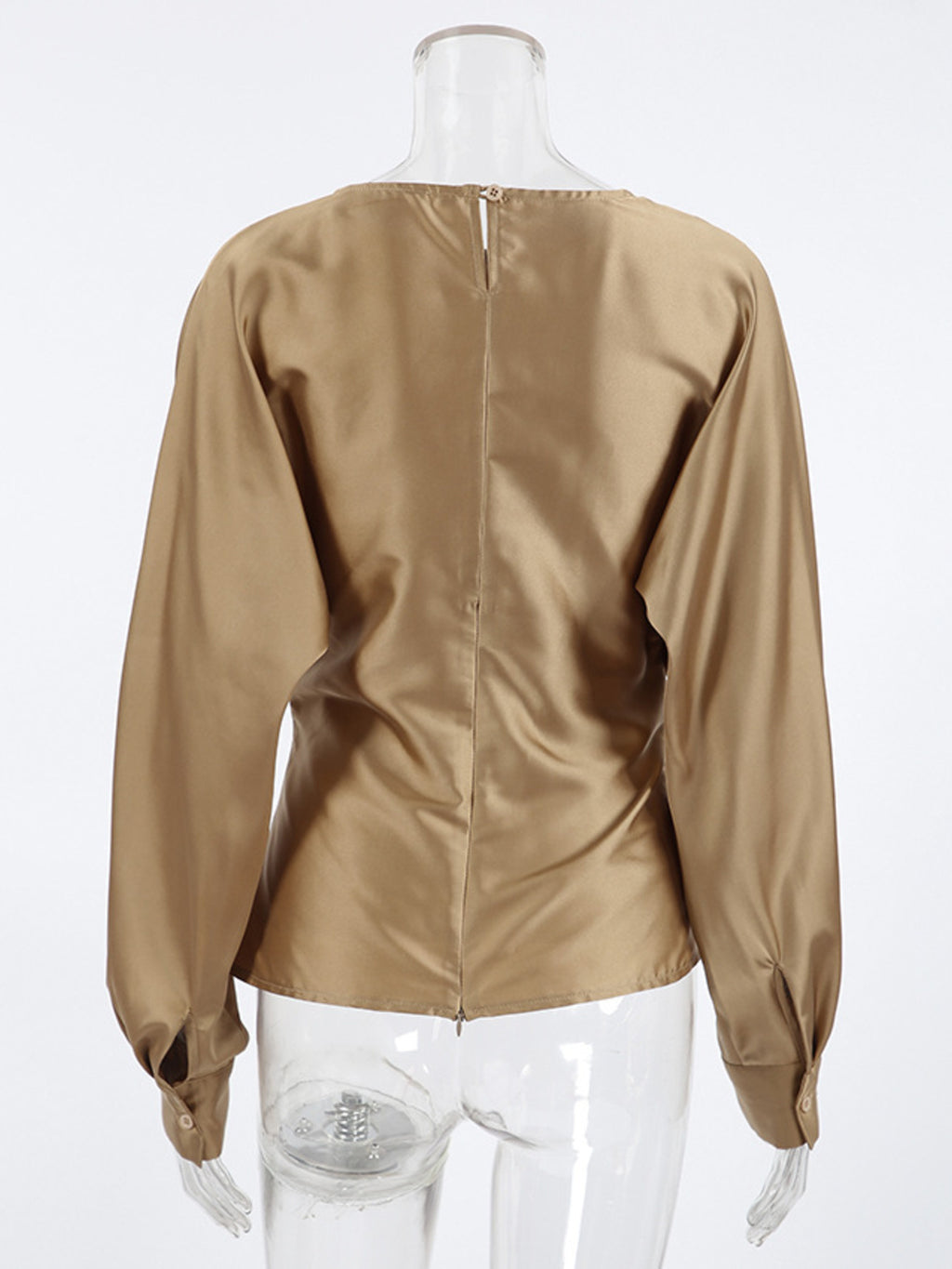 Ruched Long Sleeve Satin Blouse a54fad51af5c4d97a8c2ffefea2af5d4-Max