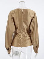 Ruched Long Sleeve Satin Blouse a54fad51af5c4d97a8c2ffefea2af5d4-Max