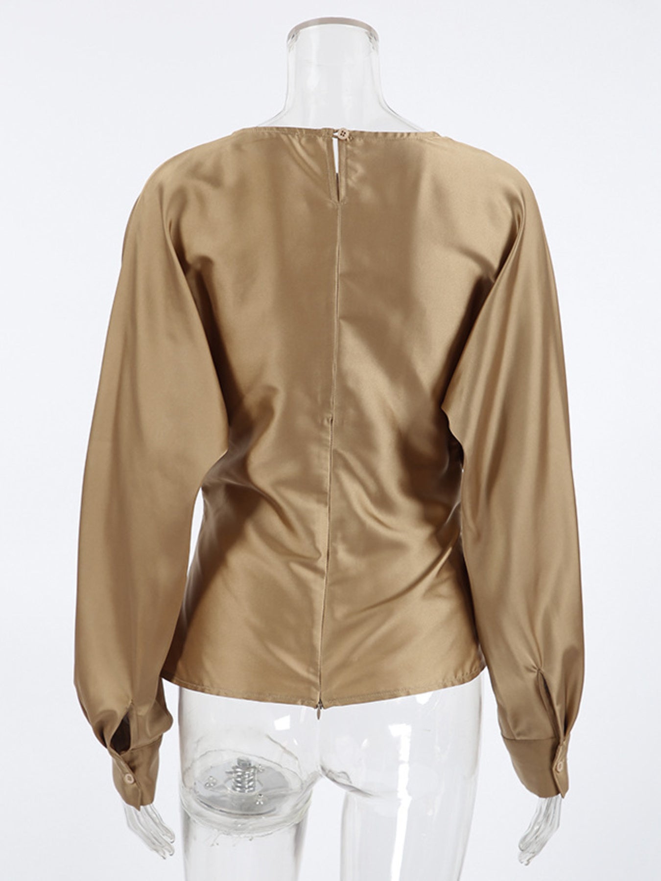 Ruched Long Sleeve Satin Blouse a54fad51af5c4d97a8c2ffefea2af5d4-Max