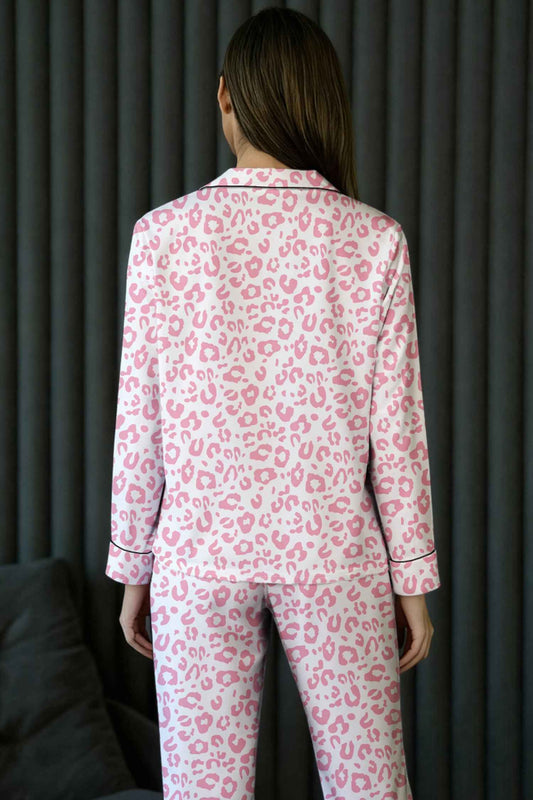 Pink Leopard Print Long Sleeve High Waist Pajama Set a5503733f997c22e