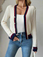 Contrast Trim Cable Knit Cardigan a552ed7be5304620ac677949981737a4-Max-Origin