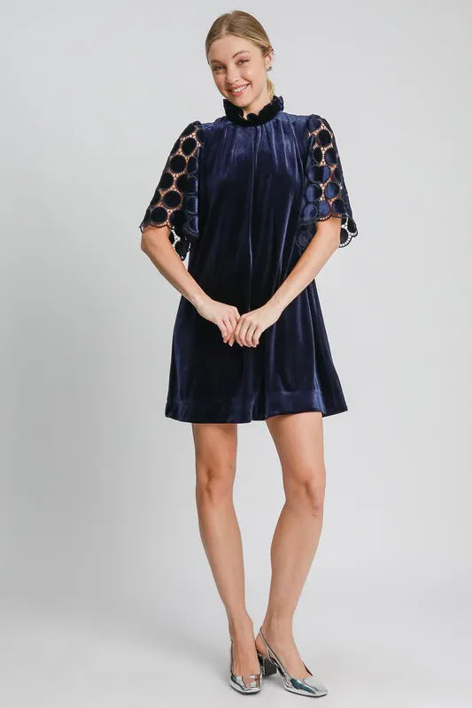 Umgee Dotted Lace Half Sleeve Mock Neck Back Tie Velvet Dress a559fef9-e511-46e3-9f15-4b012a0dd6dd-Max
