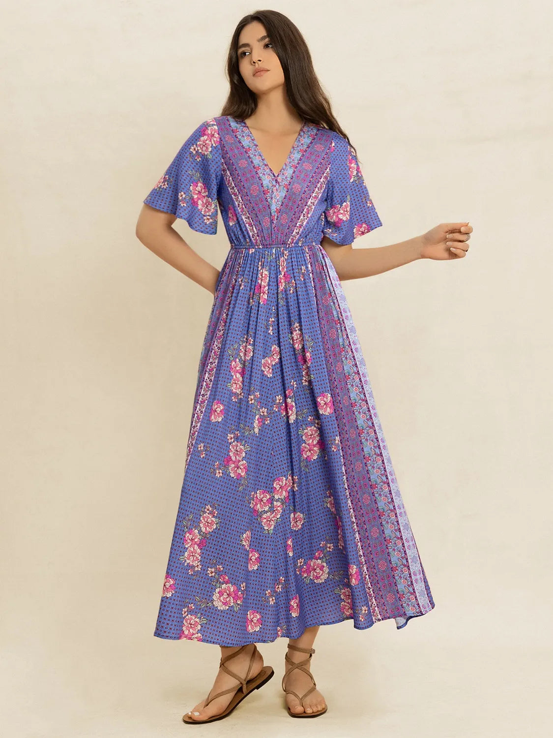Printed Short Sleeve Midi Dress a55a1f59-17fb-446c-b6fc-79c7106f83f7-Max-Origin