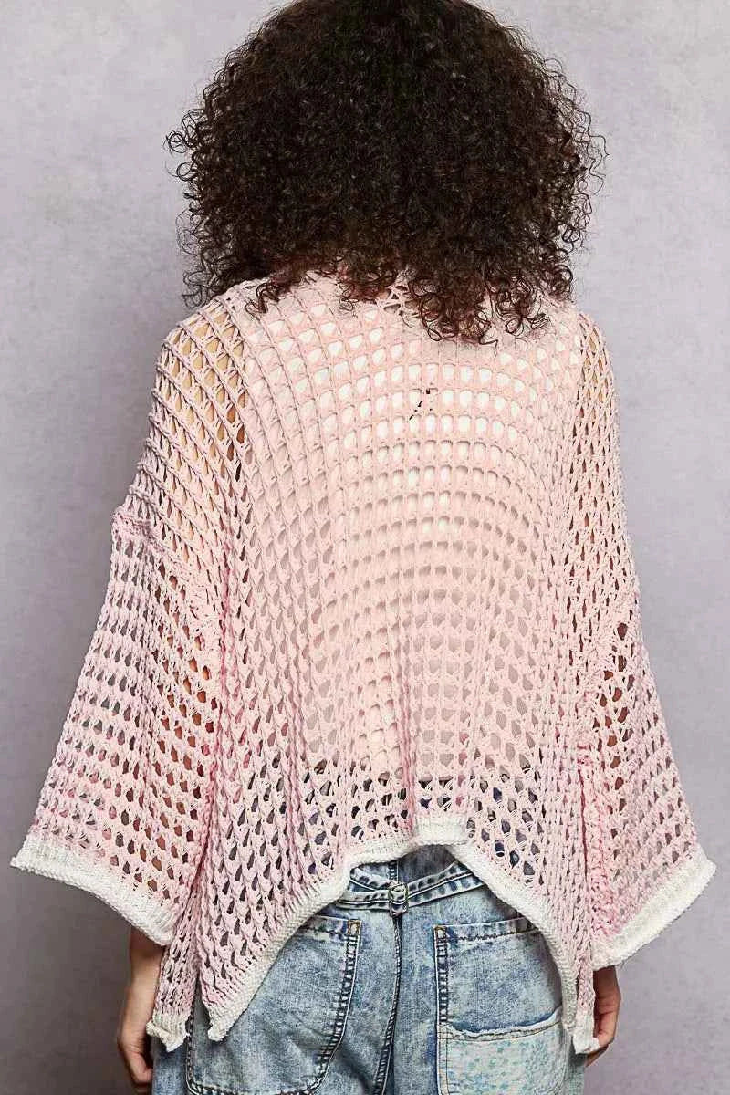 POL Open Front Openwork Cardigan with Contrast Trim a55ba382-a6ff-472e-a6ed-bf10092cb9f5-Max-Origin