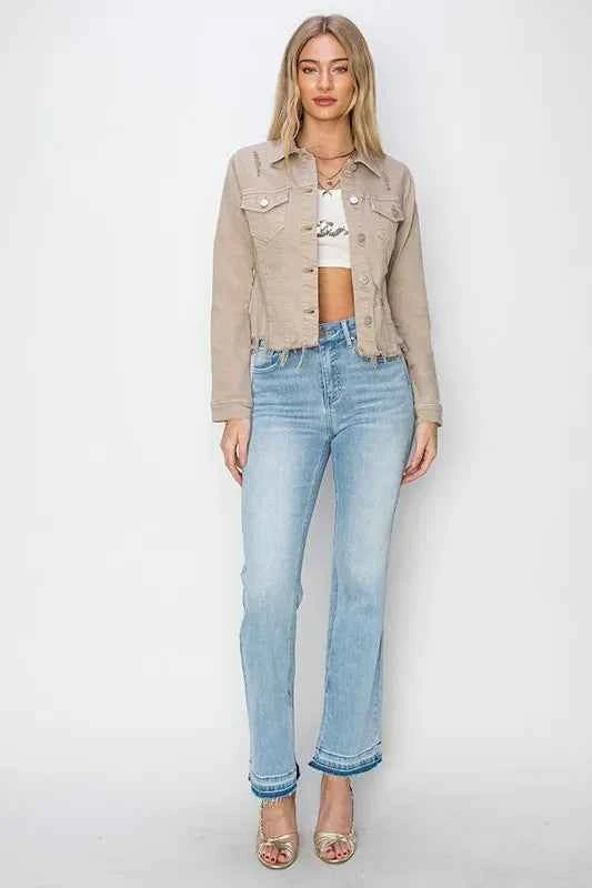 RISEN Full Size Raw Hem Button Up Cropped Denim Jacket Plus Size a5796350-efa4-4103-b1a5-09815be54ba7-Max