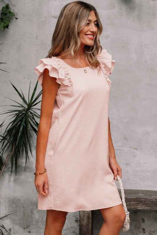 Abigail Textured Flutter Sleeve Bow Back Mini Dres a57d0d1b-9264-421d-b171-ff847b79fe67